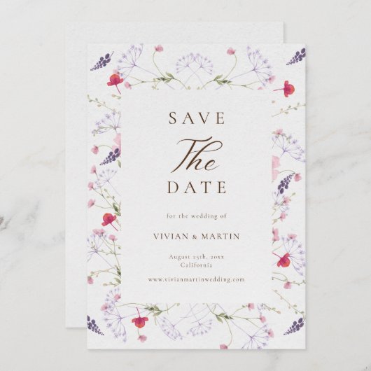 Wildflower kalligrafie crème bruiloft Save the dat Kaart (Voorkant / Achterkant)