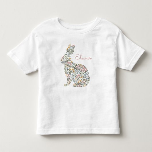  Wildflower Konijn Paashoorn Naam Kinder Shirts (Voorkant)