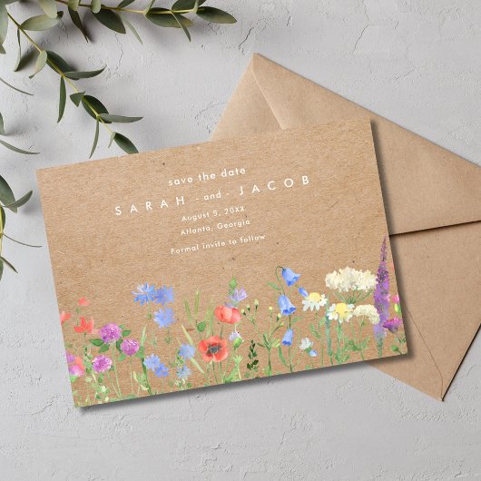 Wildflower Kraft papier rustieke bruiloft Save The Date