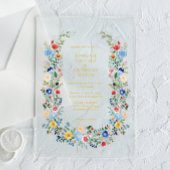Wildflower Krans Gold Script Tuin bruiloft Acryl Uitnodigingen