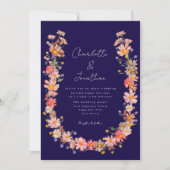 Wildflower Krans Navy Blue Fall Wedding Kaart (Voorkant)