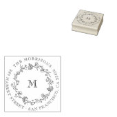Wildflower Krans Ronde Familienaam Retour Adres Rubberstempel (Gestempeld)