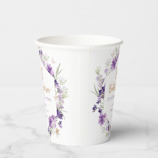 Wildflower lavendel vlinder kisses baby shower papieren bekers (Rechts)