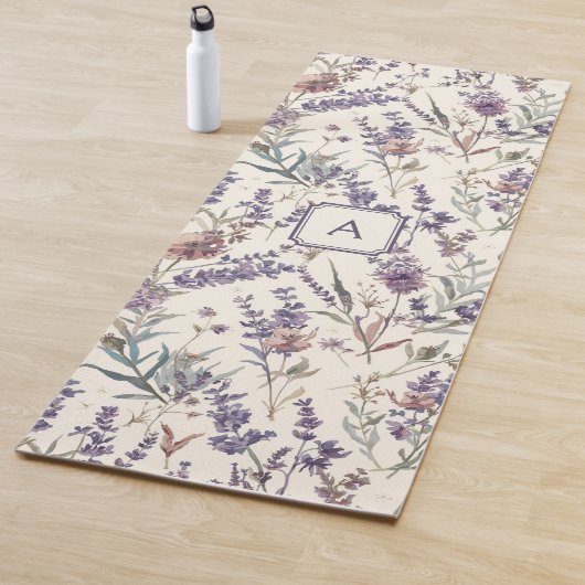 Wildflower Lavender Boho Botanical Floral Monogram Yogamat (In situ)
