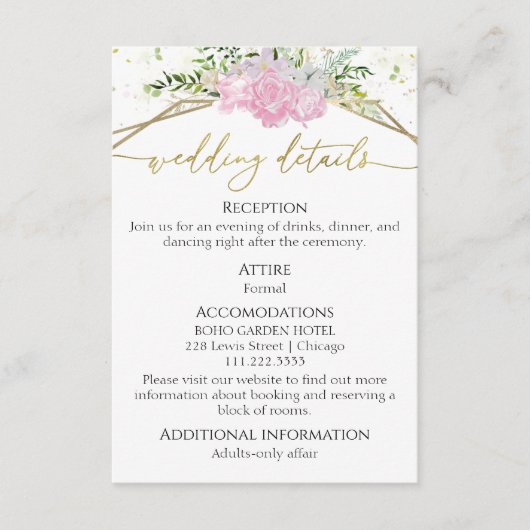 Wildflower lente bruiloft details | RSVP | QR-code Informatiekaartje (Voorkant)