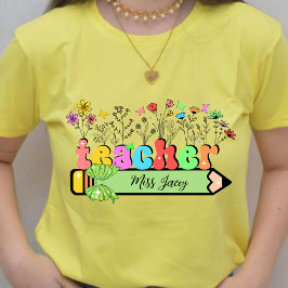Wildflower Leraar Naam Gepersonaliseerd, leraar ca T-shirt