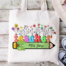 Wildflower Leraar Naam Gepersonaliseerd, leraar ca Tote Bag