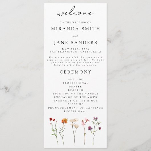 Wildflower Lesbische Pride Bloemen Bruiloft Programma (Voorkant)