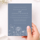 Wildflower Line Art Periwinkle Wedding  Kaart