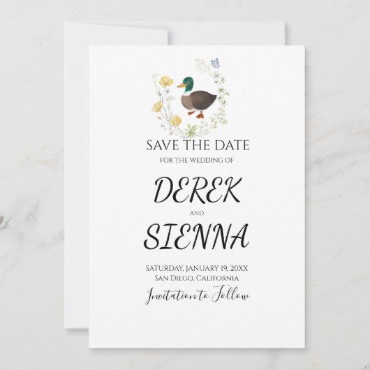 Wildflower Mallard Duck Wedding Save the Date (Voorkant)