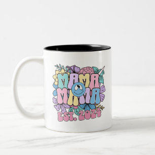 Wildflower Mama Est 2024 Zwangerschap Aankondiging Tweekleurige Koffiemok