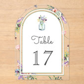 Wildflower Mason Jar Wedding Acrylic Table Number Acryl Uitnodigingen (Voorkant)