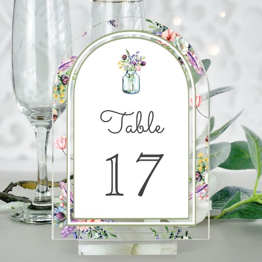Wildflower Mason Jar Wedding Acrylic Table Number Acryl Uitnodigingen
