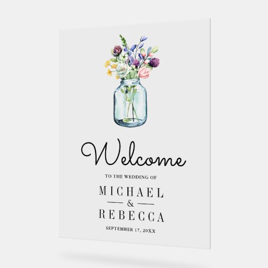 Wildflower Mason Jar Wedding Welcome (Angle)