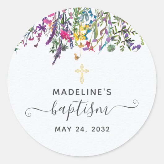 Wildflower Meadow Baptisme Ronde Sticker (Voorkant)