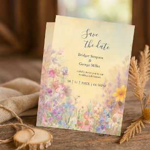 Wildflower Meadow Barn Wedding veilig de datum Kaart