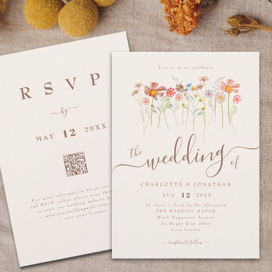 Wildflower Meadow Beige Terracotta QR-code Kaart