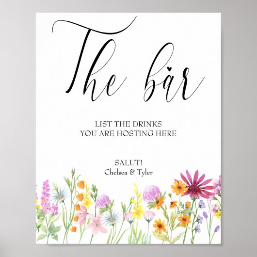 Wildflower Meadow Bloemen Bruiloft Bar Teken Poster (Voorkant)
