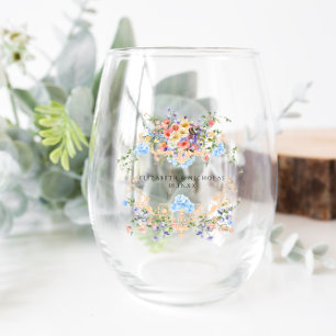 Wildflower Meadow Floral Wedding Crest Wijnglas Zonder Voet