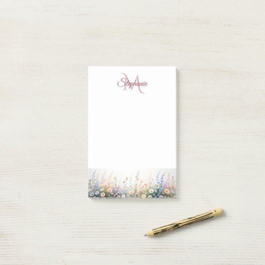Wildflower Meadow in Bloom Naam Monogram Post-it® Notes (Op bureau)