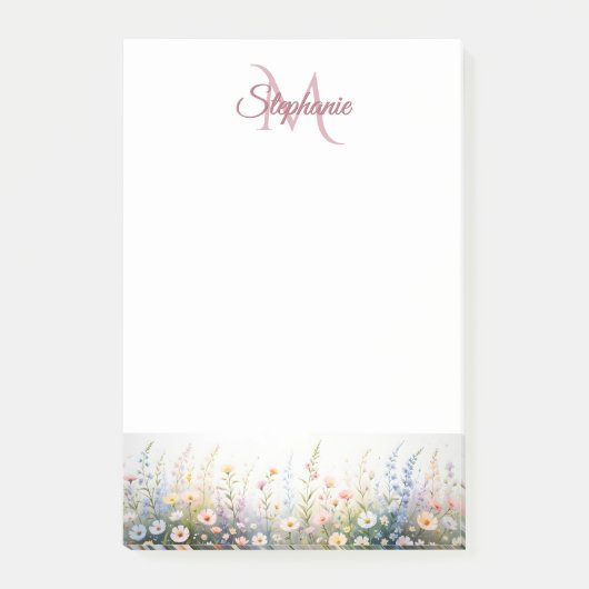Wildflower Meadow in Bloom Naam Monogram Post-it® Notes (Voorkant)