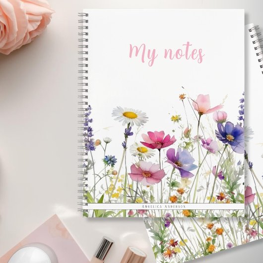 Wildflower Meadow Pink Script Double sided Notitieboek