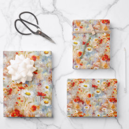 Wildflower Meadow Red Poppies Daisies Inpakpapier Vel