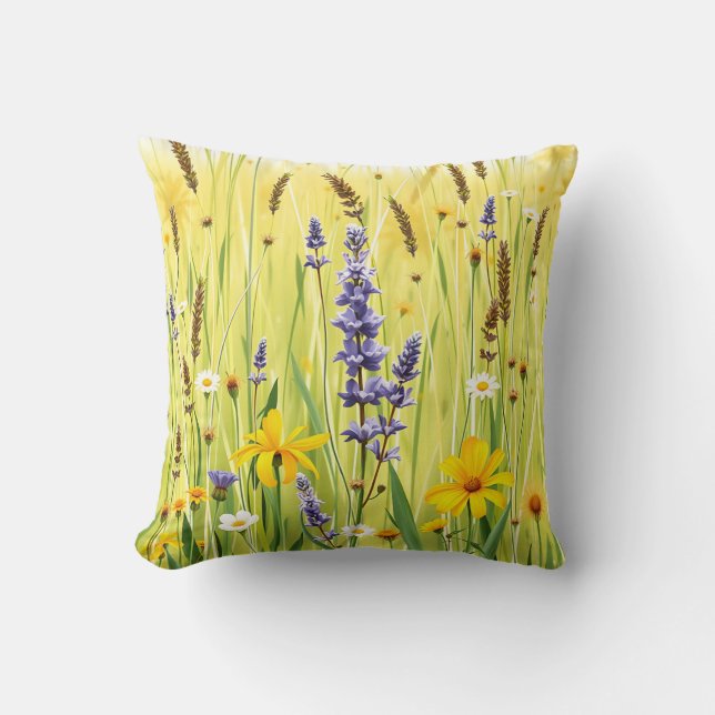 Wildflower Meadow Summer Pattern Kussen (Voorkant)