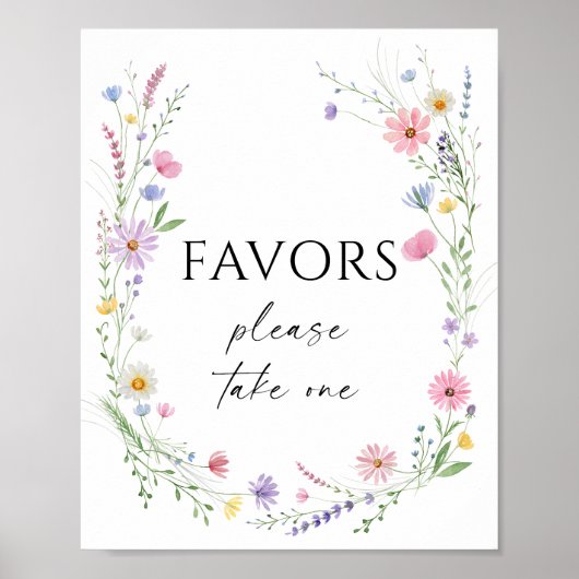 Wildflower Meadow Wreath Wedding Favors Sign Poster (Voorkant)