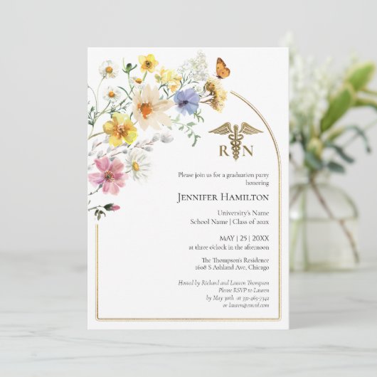 Wildflower Medical Nursing School Afstudeerder Par Kaart (Staand voorkant)