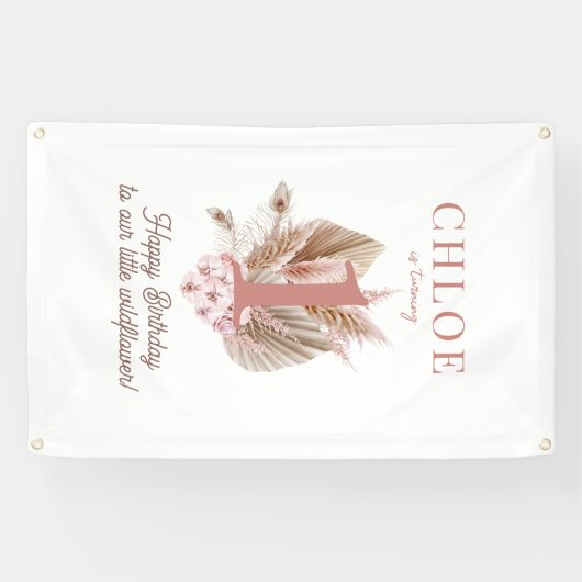 Wildflower Meisje 1e Verjaardag Party Banner (Horizontaal)