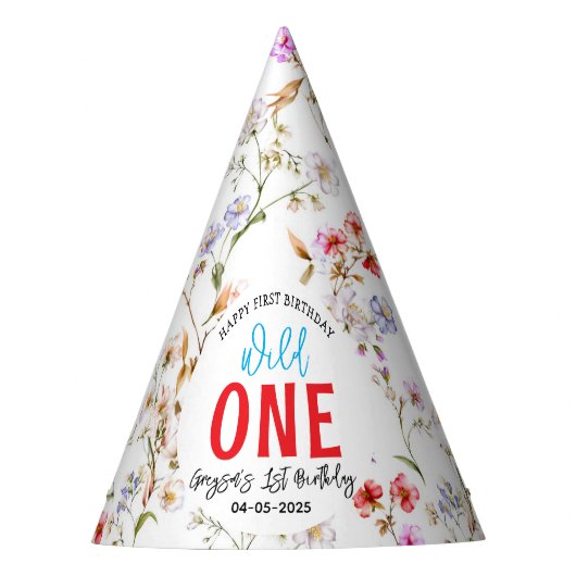 Wildflower Meisje 1e Verjaardagsfeest Feesthoedjes (Voorkant)