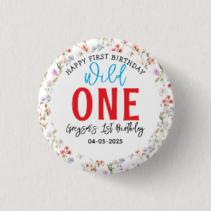 Wildflower Meisje 1e Verjaardagsfeest Ronde Button 3,2 Cm