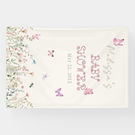 Wildflower Meisje Baby shower Bloemen Foto Achterg Spandoek (Horizontaal)
