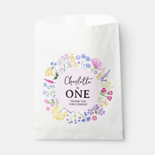 Wildflower meisje eerste verjaardag dank u bedankzakje (Voorkant)