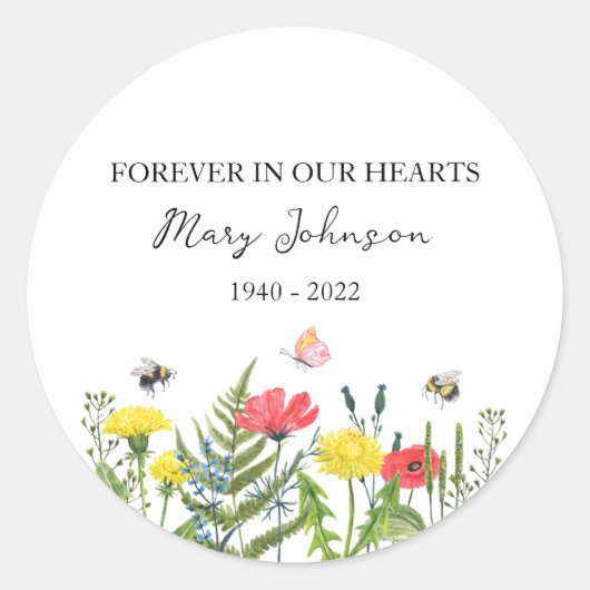 Wildflower Memorial Funeral Ronde Sticker (Voorkant)