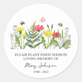 Wildflower Memorial Funeral Seed Packet Ronde Sticker (Voorkant)