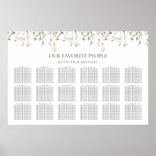Wildflower minimalistische bruiloft 18 tafelstoele poster (Voorkant)