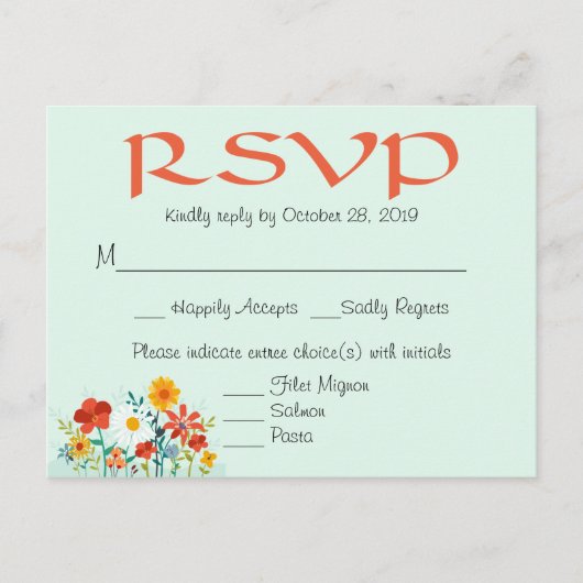 Wildflower Mint Floral Wedding RSVP Reactie Uitnodiging Briefkaart (Voorkant)