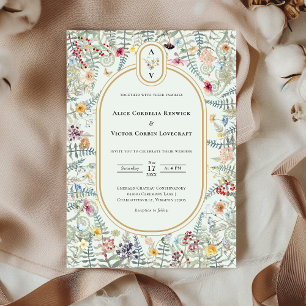 Wildflower Mint Groen Bruiloft Monogram Kaart