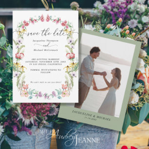 Wildflower Modern Floral Save the Date Foto Kaart