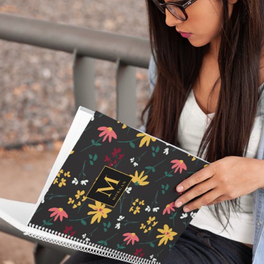 Wildflower Modern Monogram Gepersonaliseerde Bloem Notitieboek
