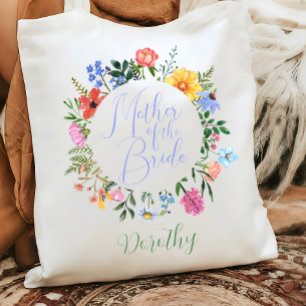 Wildflower moeder van de bruid script bruiloft tote bag