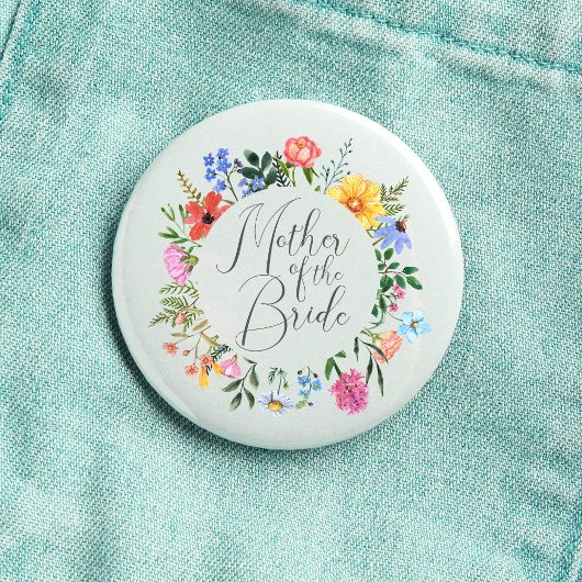 Wildflower Moeder van de Bruid Script Trouw Ronde Button 3,2 Cm