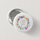Wildflower Moeder van de Bruidegom Script Bruiloft Ronde Button 3,2 Cm (Voorkant /achterkant)