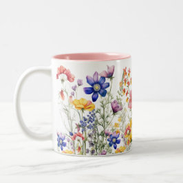 Wildflower Mok, Flower Cup, Floral Coffee Cup Tweekleurige Koffiemok
