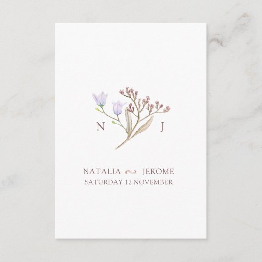 Wildflower monogram bruin herfst bruiloft gast inf informatiekaartje (Voorkant)