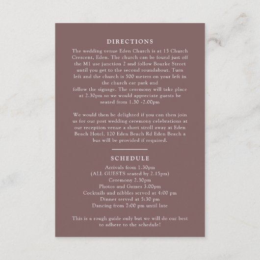 Wildflower monogram bruin herfst bruiloft gast inf informatiekaartje (Achterkant)