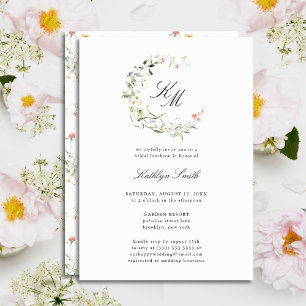 Wildflower Monogram krans Moderne bruids lunch Kaart