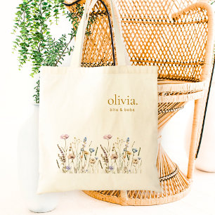 Wildflower Monogram Naam Elegant Bloemen Tote Bag
